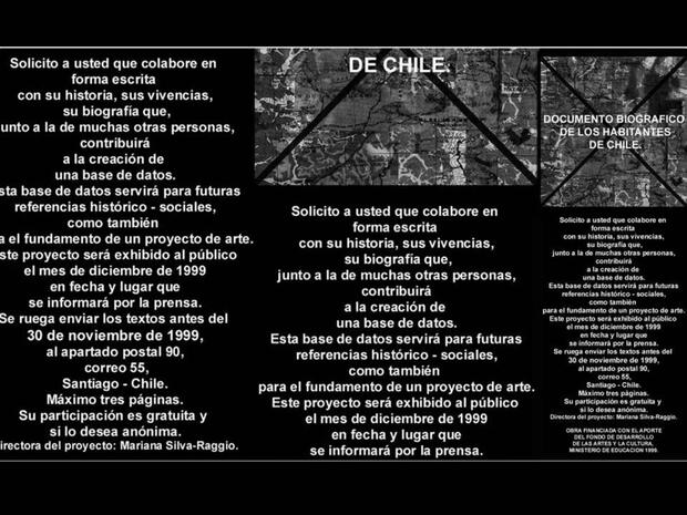 Volante impreso de la convocatoria del archivo de Chile, 1999.